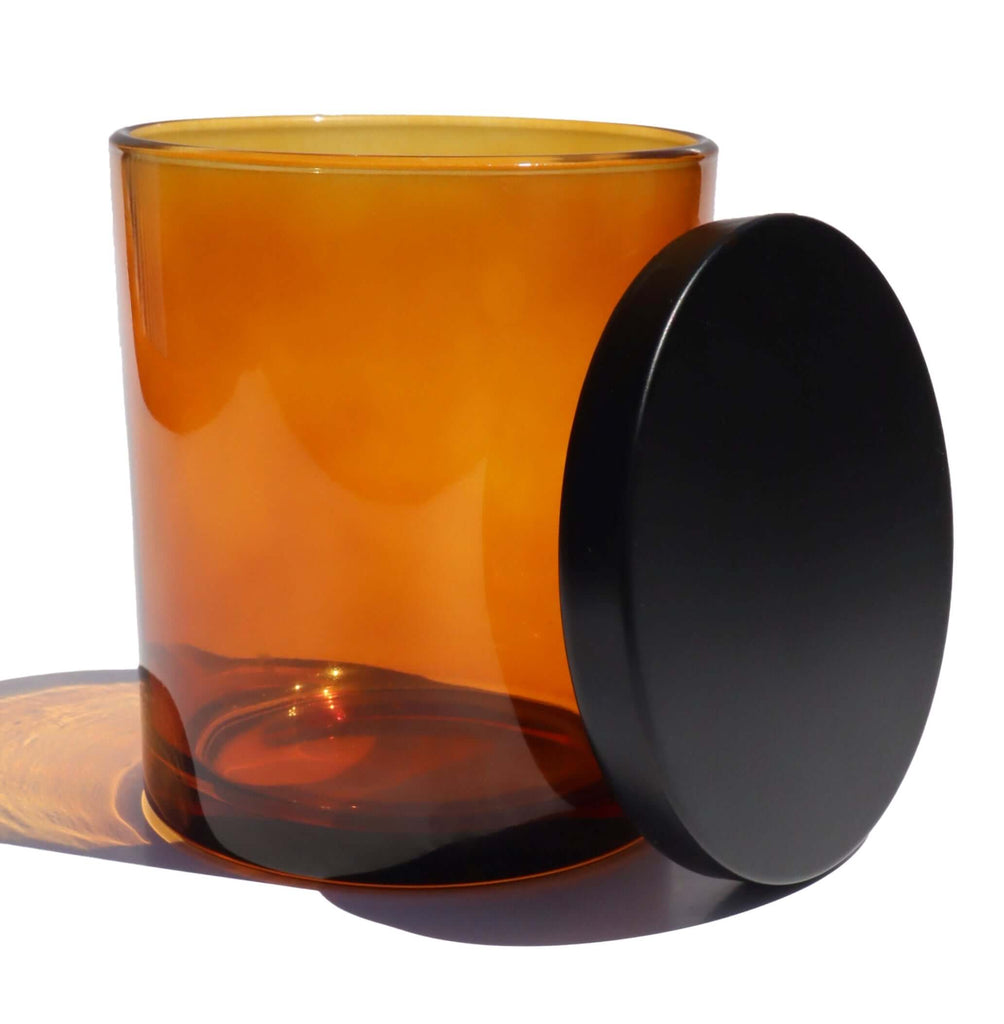 7 oz Amber candle jars with metal black lids ( Set of 12 ) - LuxyM Inc  Candle Supplies 