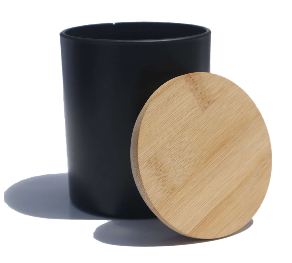 LuxyM Inc Candle Supply - 10 oz Black matte vessel with bamboo lids