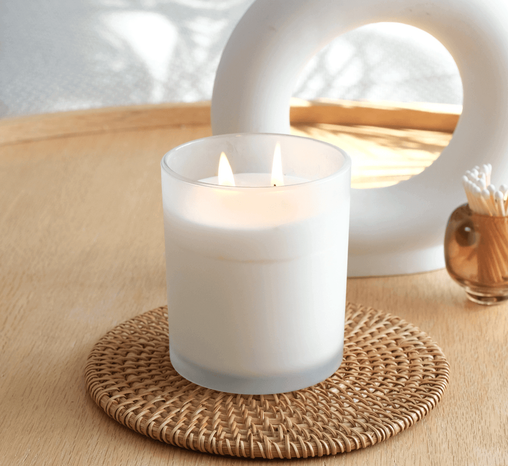 16 oz Frosted white candle jars with bamboo lids - LuxyM Inc candle making supply