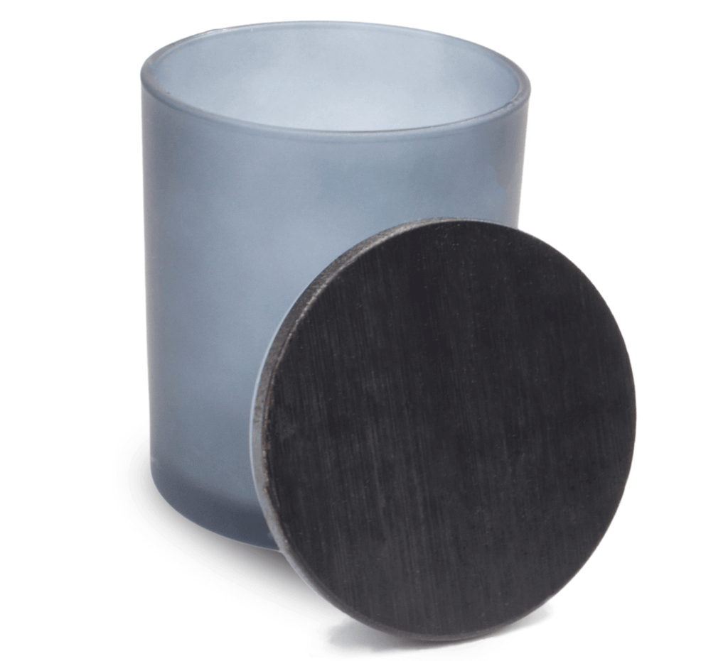16 oz Frosted gray candle jars with black matte wood lids - LuxyM Inc Candle Supply