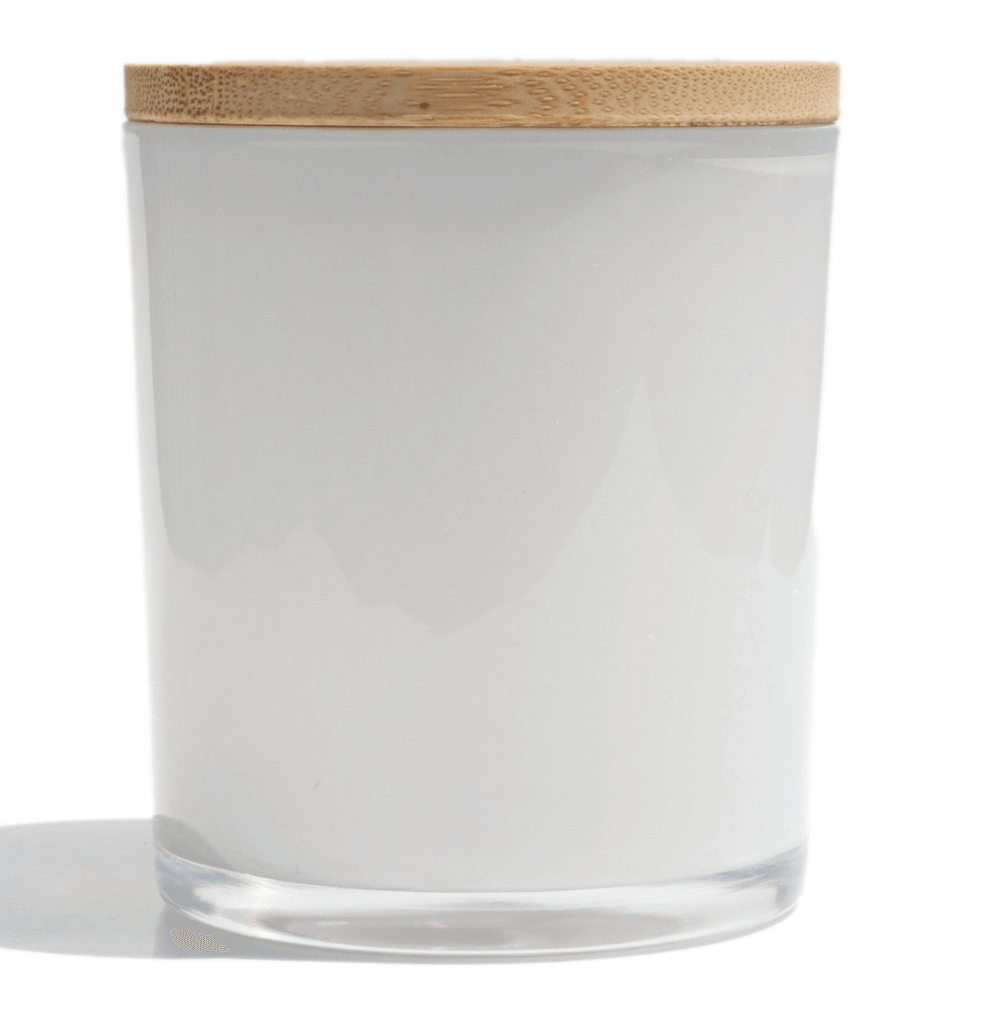 16 oz Glossy white candle jars with bamboo lids - LuxyM Inc candle making supplies